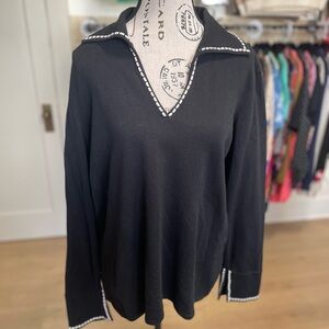 Rafaella Black Sweater with Cream Accents